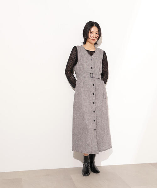 N.（N. Natural Beauty Basic）（エヌエヌナチュラルビューティーベーシック）の「【PS/低身長サイズ】ツイーディーフリンジジャンスカ（ジャンパースカート・レディース・ブラック/グレー・P/S/MEDIUM）」の7枚目の写真