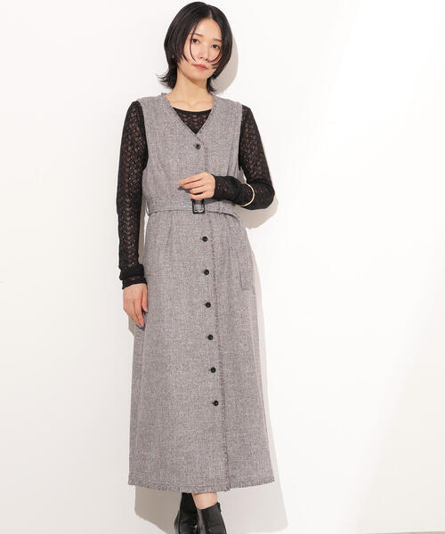 N.（N. Natural Beauty Basic）（エヌエヌナチュラルビューティーベーシック）の「【PS/低身長サイズ】ツイーディーフリンジジャンスカ（ジャンパースカート・レディース・ブラック/グレー・P/S/MEDIUM）」の12枚目の写真