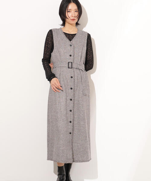 N.（N. Natural Beauty Basic）（エヌエヌナチュラルビューティーベーシック）の「【PS/低身長サイズ】ツイーディーフリンジジャンスカ（ジャンパースカート・レディース・ブラック/グレー・P/S/MEDIUM）」の2枚目の写真