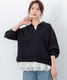 ポロ襟ストレッチニット