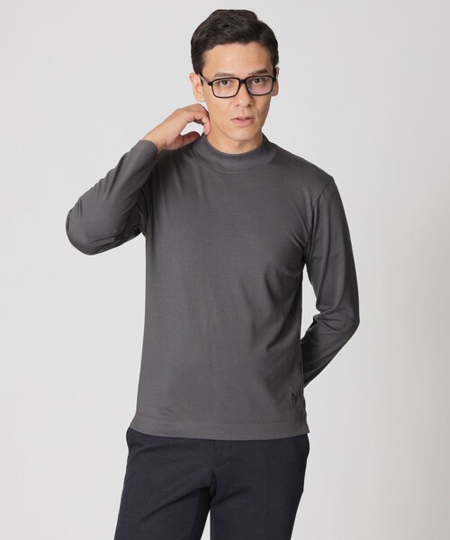 セール】【ウォッシャブル】ウールプレーティングモックネックTシャツ