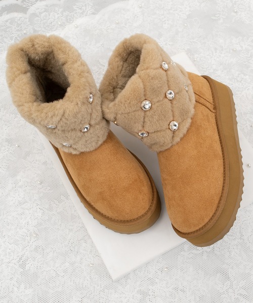 Bridget Birkin（ブリジットバーキン）の「【Bridget Birkin】キルティングビジュームートンブーツ(553035)（ブーツ・レディース・ブラック系その他/ブラウン系その他/ベージュ系その他・L/M/LL/S）」の3枚目の写真