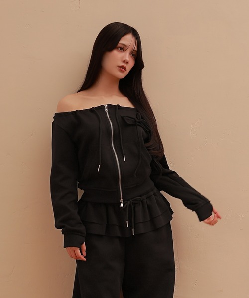M DOLLY(エムドリー)の「ribbon voce sweat tops/リボンヴォーチェスウェットトップス(スウェット・レディース・ブラック/グレー・S/M)」の7枚目の写真