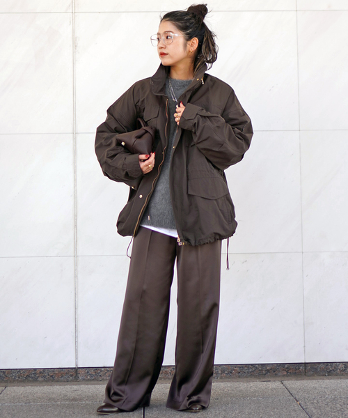 AP STUDIO（エーピーストゥディオ）の「サテンプルオンパンツ（スラックス・レディース・チョコ/ブラック・40/38/36）」の4枚目の写真