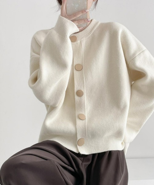 セール】クルーネックボタン カーディガン ニットカーディガン