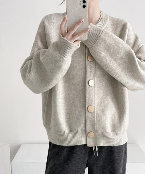 セール】クルーネックボタン カーディガン ニットカーディガン