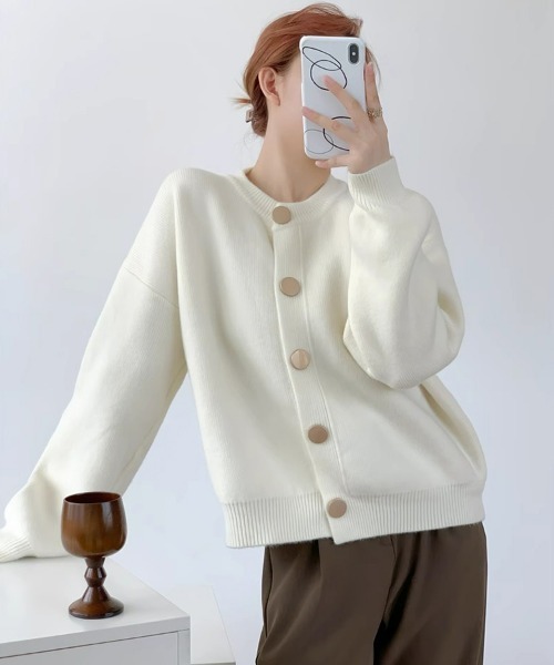 ホワイト ボタン付きカーディガン スナイデルホーム ICESUMMER デザインボタンカーディガン パジャマ