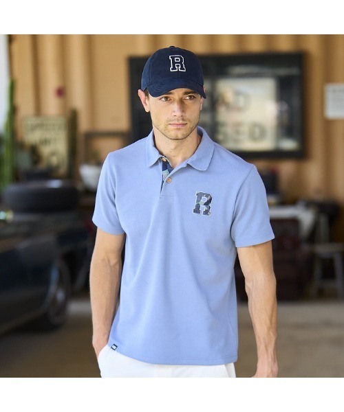 ROSASEN(ロサーセン)の「【Rosasen/GOLF】鹿の子ダンボール ワッペン半袖ポロ(ポロシャツ・メンズ・ネイビー/グレー/ブルー・52/48/50)」の3枚目の写真