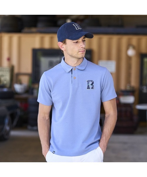 ROSASEN(ロサーセン)の「【Rosasen/GOLF】鹿の子ダンボール ワッペン半袖ポロ(ポロシャツ・メンズ・ネイビー/グレー/ブルー・52/48/50)」の4枚目の写真