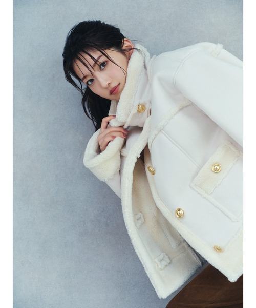 SNIDEL（スナイデル）の「【WEB限定/ボアコレクション】金ボタンバリエジャケット（ブルゾン・レディース・アイボリー/ブラック/ピンク・F）」の2枚目の写真