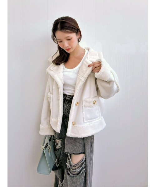 SNIDEL（スナイデル）の「【WEB限定/ボアコレクション】金ボタンバリエジャケット（ブルゾン・レディース・アイボリー/ブラック/ピンク・F）」の8枚目の写真