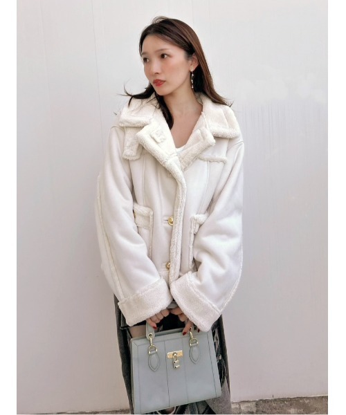 SNIDEL（スナイデル）の「【WEB限定/ボアコレクション】金ボタンバリエジャケット（ブルゾン・レディース・アイボリー/ブラック/ピンク・F）」の10枚目の写真