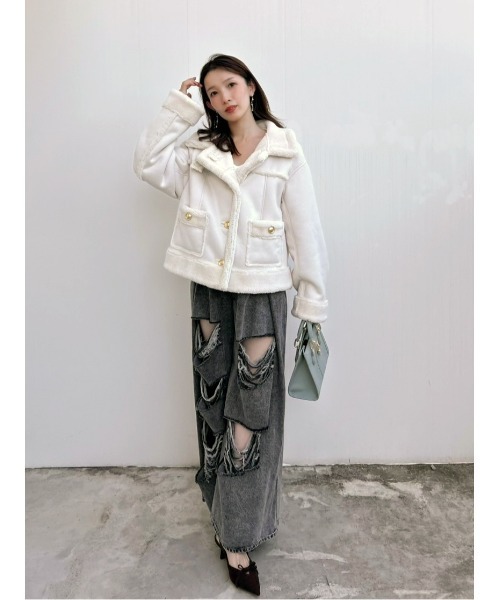 SNIDEL（スナイデル）の「【WEB限定/ボアコレクション】金ボタンバリエジャケット（ブルゾン・レディース・アイボリー/ブラック/ピンク・F）」の13枚目の写真