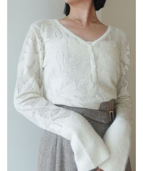 LAGUNAMOON（ラグナムーン）の「ヘアリージャガードニットプルオーバー（ニット/セーター・レディース・ホワイト/ブラウン/ブラック・FREE）」の2枚目の写真