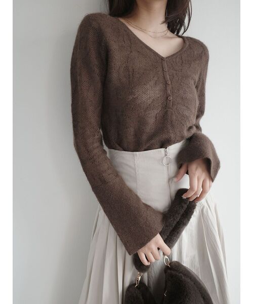 LAGUNAMOON（ラグナムーン）の「ヘアリージャガードニットプルオーバー（ニット/セーター・レディース・ホワイト/ブラウン/ブラック・FREE）」の3枚目の写真