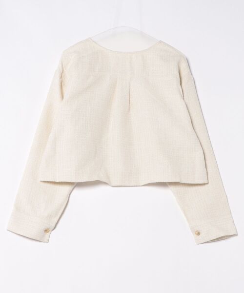 flower（フラワー）の「シャイニーツイードジャケット（ノーカラージャケット・レディース・アイボリー/ブラック・FREE）」の4枚目の写真