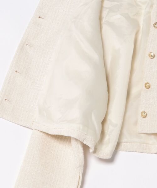 flower（フラワー）の「シャイニーツイードジャケット（ノーカラージャケット・レディース・アイボリー/ブラック・FREE）」の3枚目の写真