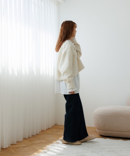 flower（フラワー）の「シャイニーツイードジャケット（ノーカラージャケット・レディース・アイボリー/ブラック・FREE）」の8枚目の写真