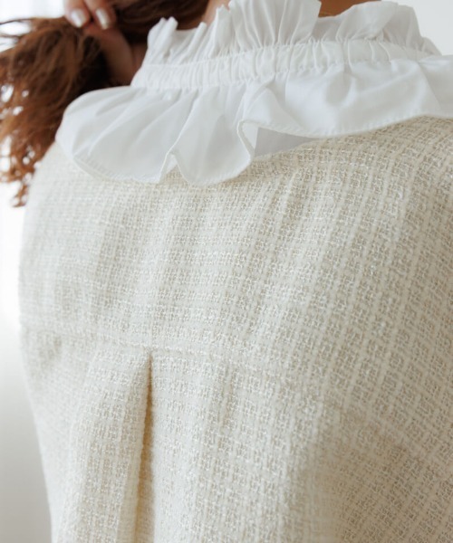 flower（フラワー）の「シャイニーツイードジャケット（ノーカラージャケット・レディース・アイボリー/ブラック・FREE）」の10枚目の写真