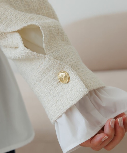 flower（フラワー）の「シャイニーツイードジャケット（ノーカラージャケット・レディース・アイボリー/ブラック・FREE）」の12枚目の写真