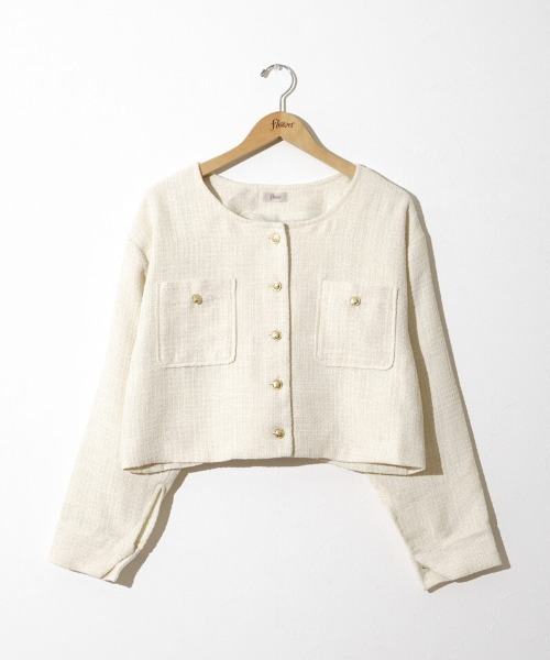 flower（フラワー）の「シャイニーツイードジャケット（ノーカラージャケット・レディース・アイボリー/ブラック・FREE）」の13枚目の写真