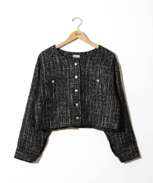 flower（フラワー）の「シャイニーツイードジャケット（ノーカラージャケット・レディース・アイボリー/ブラック・FREE）」の14枚目の写真