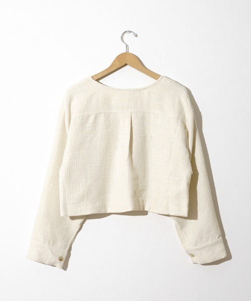 flower（フラワー）の「シャイニーツイードジャケット（ノーカラージャケット・レディース・アイボリー/ブラック・FREE）」の16枚目の写真