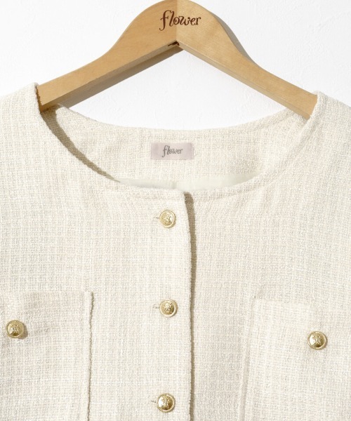 flower（フラワー）の「シャイニーツイードジャケット（ノーカラージャケット・レディース・アイボリー/ブラック・FREE）」の18枚目の写真