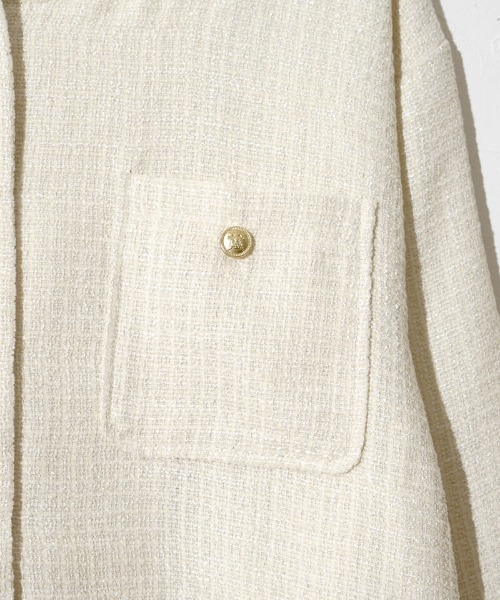 flower（フラワー）の「シャイニーツイードジャケット（ノーカラージャケット・レディース・アイボリー/ブラック・FREE）」の21枚目の写真