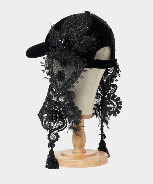 tanakadaisuke/タナカダイスケ】black lei beads velour cap/キャップ