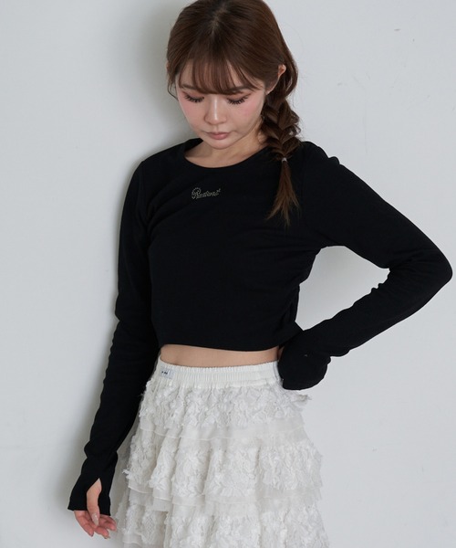 RAY CASSIN（レイカズン）の「ラインストーンロゴチビロンT（Tシャツ/カットソー・レディース・アイボリー/ブラック/チャコールグレー/ブラウン系その他2・FREE）」の4枚目の写真