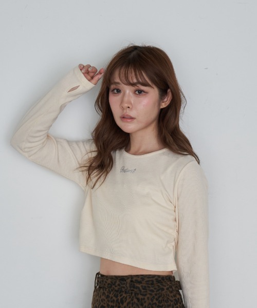 RAY CASSIN（レイカズン）の「ラインストーンロゴチビロンT（Tシャツ/カットソー・レディース・アイボリー/ブラック/チャコールグレー/ブラウン系その他2・FREE）」の5枚目の写真