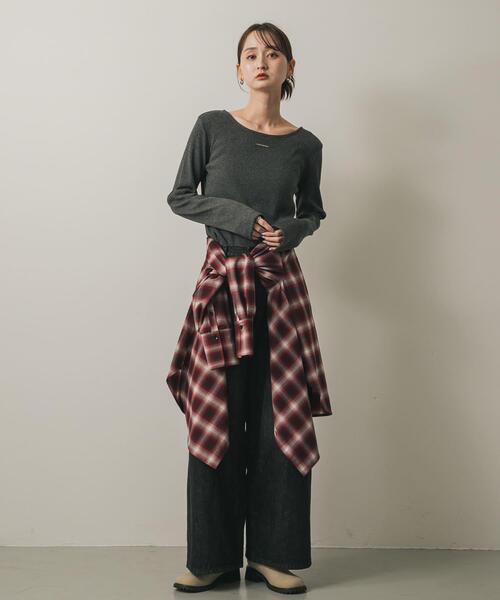 SENSE OF PLACE by URBAN RESEARCH（センスオブプレイスバイアーバンリサーチ）の「プレートツキバレエネックトップ（Tシャツ/カットソー・レディース・ピンク/オフホワイト/チャコールグレー・ONE）」の4枚目の写真