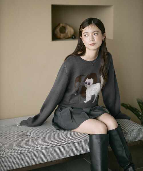 Firsthand（ファーストハンド）の「Firsthand/ファーストハンド スウェットライク アニマルジャガードニット（ニット/セーター・レディース・ブラウン/チャコールグレー・FREE）」の8枚目の写真