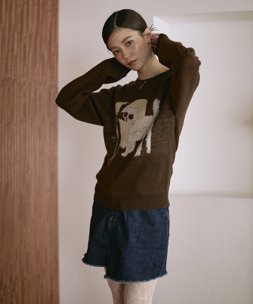 Firsthand（ファーストハンド）の「Firsthand/ファーストハンド スウェットライク アニマルジャガードニット（ニット/セーター・レディース・ブラウン/チャコールグレー・FREE）」の13枚目の写真