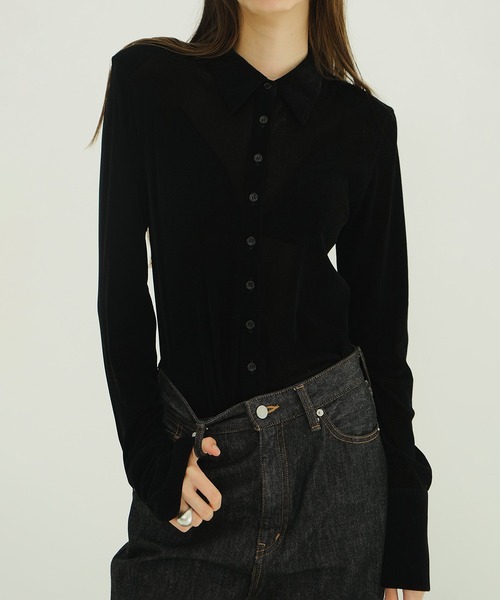 CLANE（クラネ）の「TULLE FLOCKY SHIRTS（シャツ/ブラウス・レディース・アイボリー/ブラック/グリーン・1/2）」の2枚目の写真