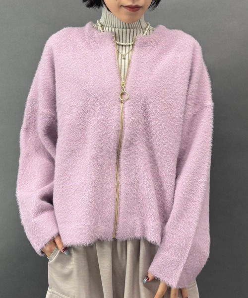 NICOLE white(ニコルホワイト)の「シャギーZIPカーディガン(カーディガン/ボレロ・レディース・グレー/ブラウン/チャコール/オフホワイト/ラベンダー・FREE)」の5枚目の写真