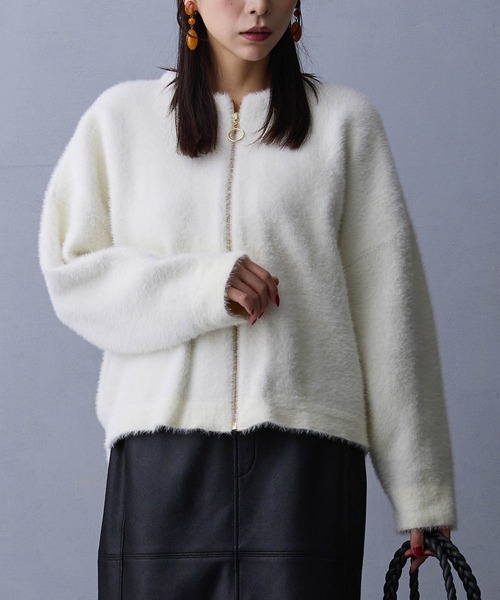 NICOLE white(ニコルホワイト)の「シャギーZIPカーディガン(カーディガン/ボレロ・レディース・グレー/ブラウン/チャコール/オフホワイト/ラベンダー・FREE)」の2枚目の写真