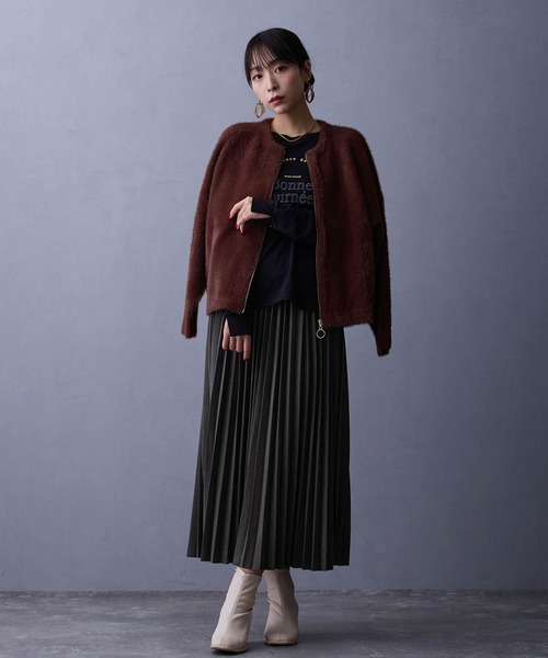 NICOLE white(ニコルホワイト)の「シャギーZIPカーディガン(カーディガン/ボレロ・レディース・グレー/ブラウン/チャコール/オフホワイト/ラベンダー・FREE)」の12枚目の写真