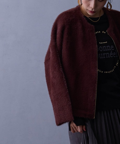 NICOLE white(ニコルホワイト)の「シャギーZIPカーディガン(カーディガン/ボレロ・レディース・グレー/ブラウン/チャコール/オフホワイト/ラベンダー・FREE)」の13枚目の写真