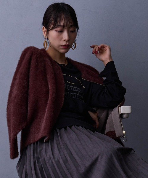 NICOLE white(ニコルホワイト)の「シャギーZIPカーディガン(カーディガン/ボレロ・レディース・グレー/ブラウン/チャコール/オフホワイト/ラベンダー・FREE)」の14枚目の写真