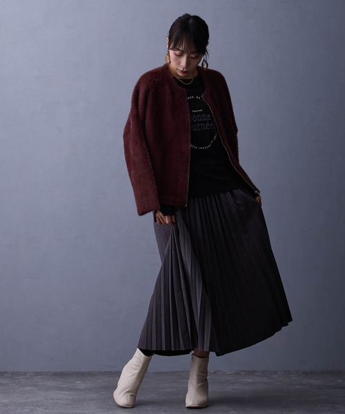 NICOLE white(ニコルホワイト)の「シャギーZIPカーディガン(カーディガン/ボレロ・レディース・グレー/ブラウン/チャコール/オフホワイト/ラベンダー・FREE)」の15枚目の写真