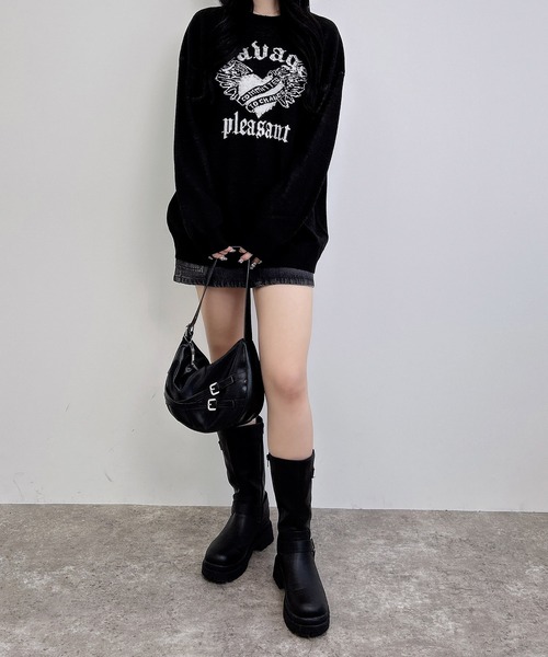 INGNI(イング)の「グラフィックハートロゴニット(ニット/セーター・レディース・グレー系その他3/ホワイト×ブラック/ブラック×ホワイト・M)」の22枚目の写真