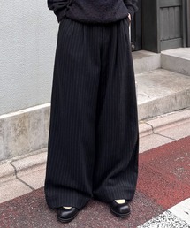 SINSS(VX)Flannel two tuck wide striped slacks / tlQ^bNChXgCvXbNX(XbNX)