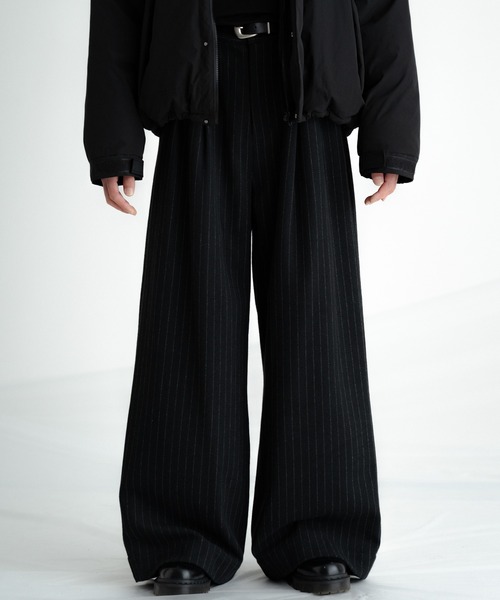 Flannel two tuck wide striped slacks / フランネル2タックワイド