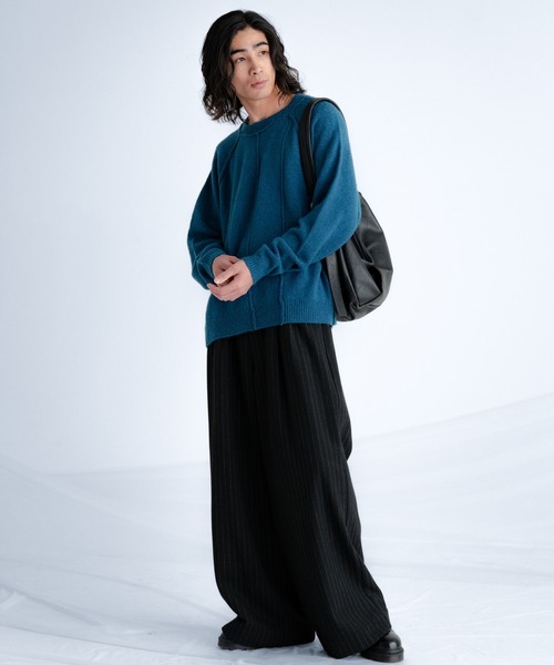 Flannel two tuck wide striped slacks / フランネル2タックワイド