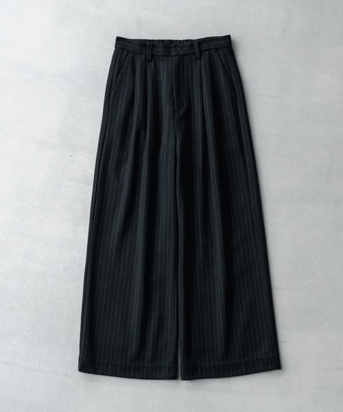 Flannel two tuck wide striped slacks / フランネル2タックワイド