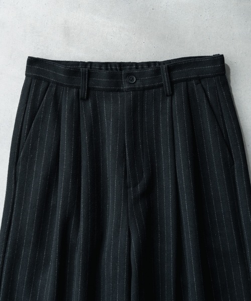 Flannel two tuck wide striped slacks / フランネル2タックワイド