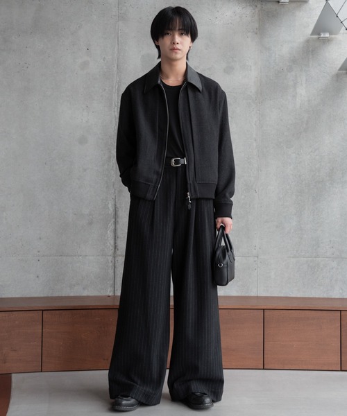 Flannel two tuck wide striped slacks / フランネル2タックワイド