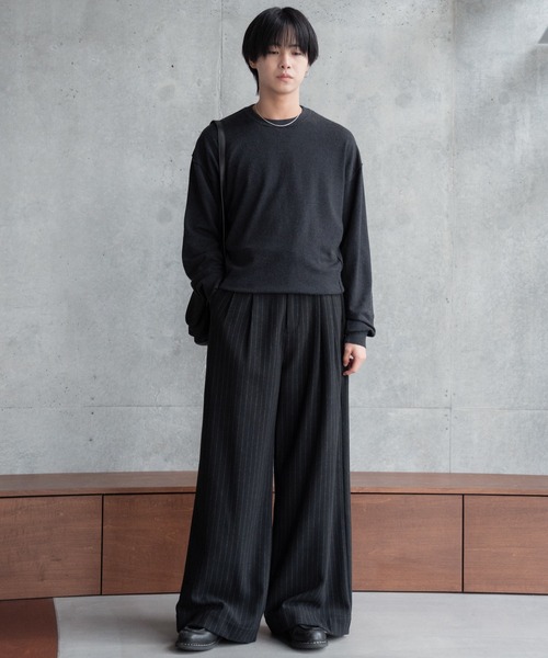 Flannel two tuck wide striped slacks / フランネル2タックワイド